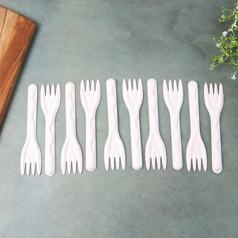 Eco-Friendly Compostable Bagasse Forks – Heavy-Duty Disposable Cutlery (10-Pack) 1