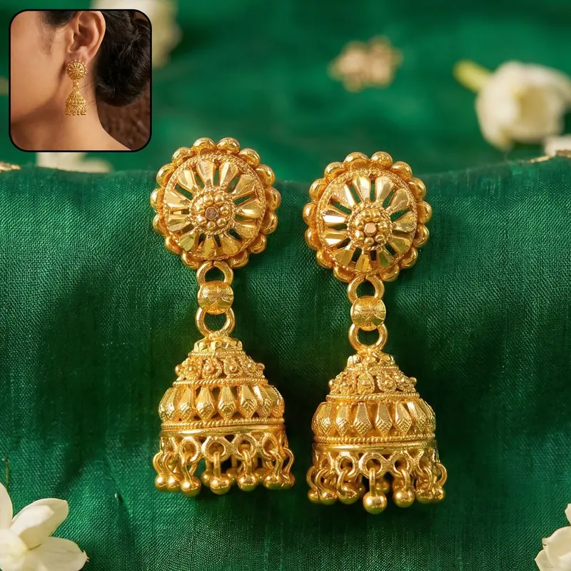 Elegant Gold Jhumka Earrings With Pearls – Bridal-Style Traditional Jewelry 1