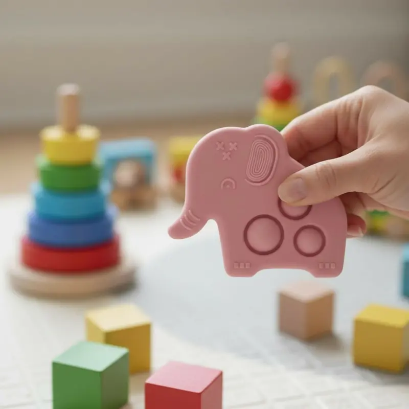 Elephant-Shaped Pop-It Silicone Teether – Gentle Chew For Infants 1