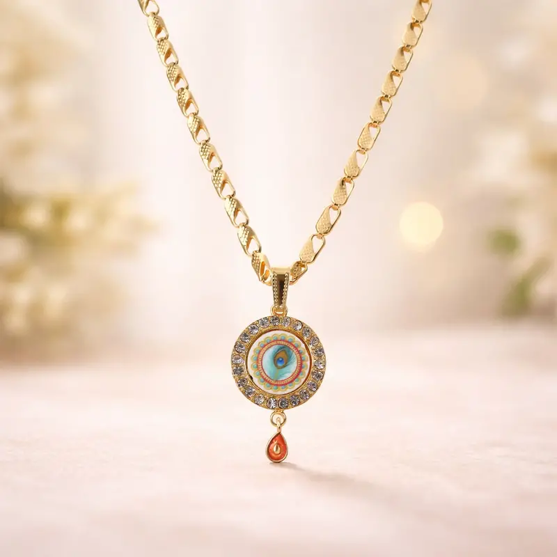 Evil Eye Gold-Plated Pendant Necklace With Morpich Crystal Frame 1