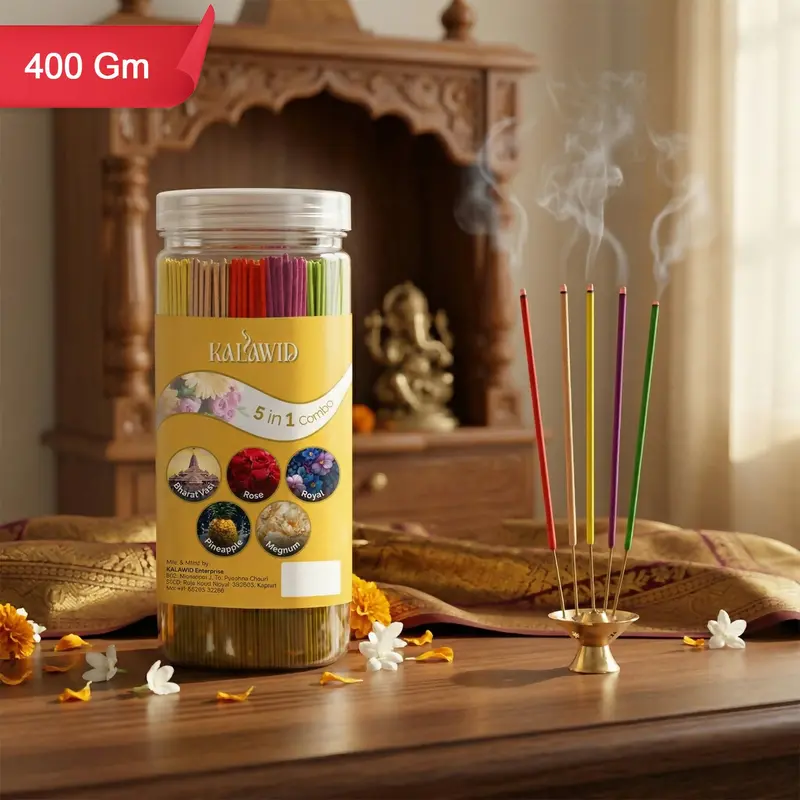 Exotic 5-Fragrance Incense Pack – Bharatvasi, Rose, Royal, Pineapple, Megnum (400 G) 1