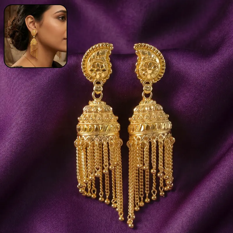 Exquisite Gold-Plated Jhumkas With Chainwork & Pearl Drops – Celebration-Ready Earrings 1