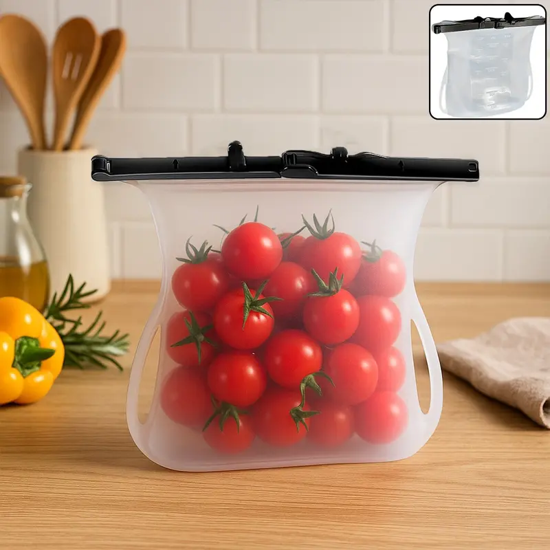 Flat-Bottom Reusable Silicone Food Bag – Leakproof Freezer-Safe Storage Pouch (Single Unit) 1