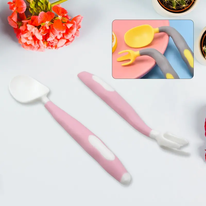 Flexible Silicone Toddler Utensil Set – Spoon & Fork Combo For Self-Feeding 1
