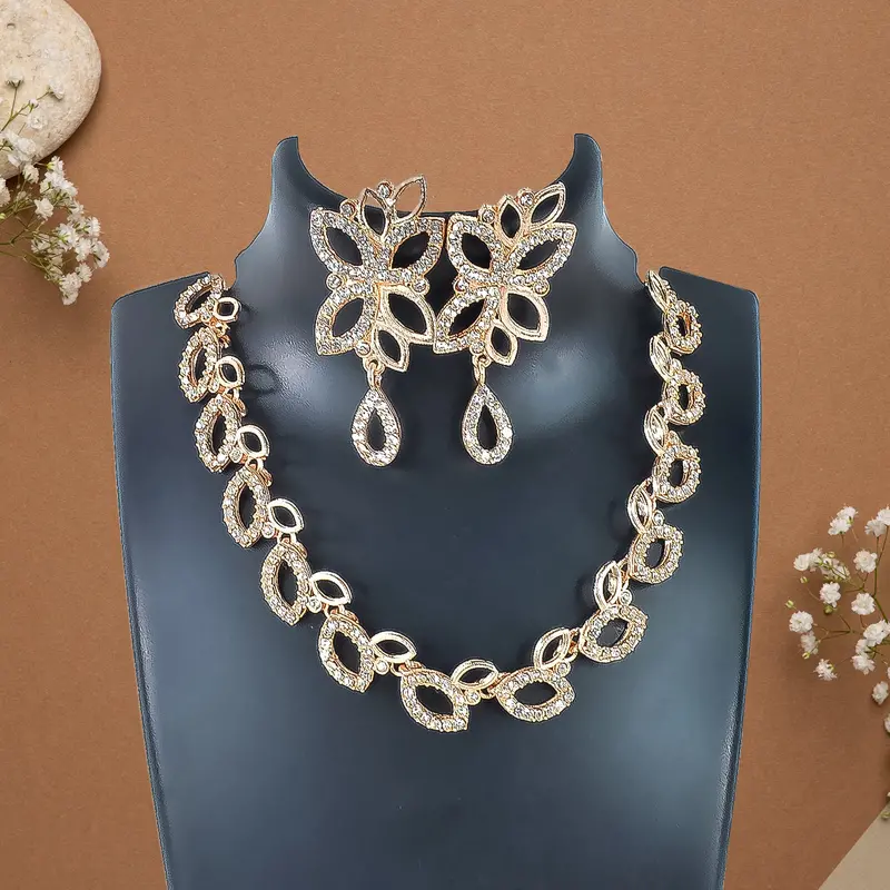 Floral American Diamond Statement Necklace And Earring Set 1