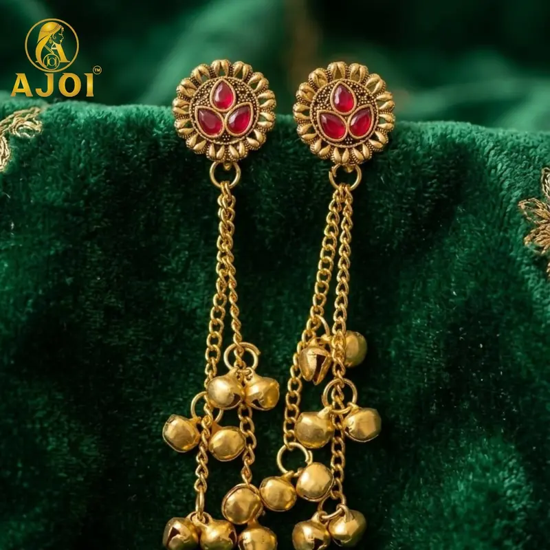 Floral Antique Gold Stud Earrings – Delicate Floral Motif For Subtle Sophistication 1