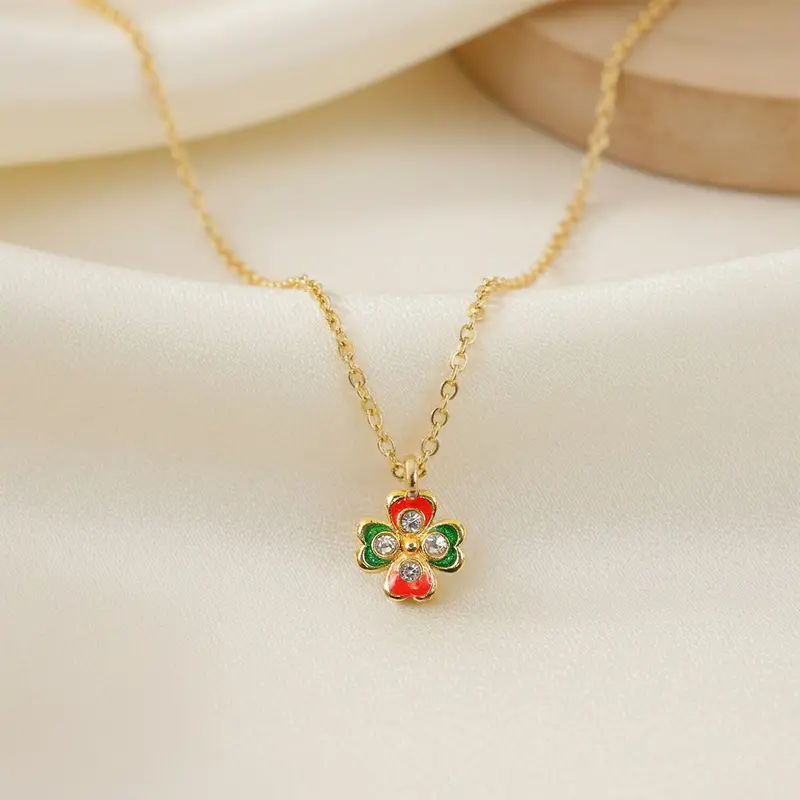 Floral Charm Pendant Necklace – Delicate Gold Chain With Botanical Detail 1