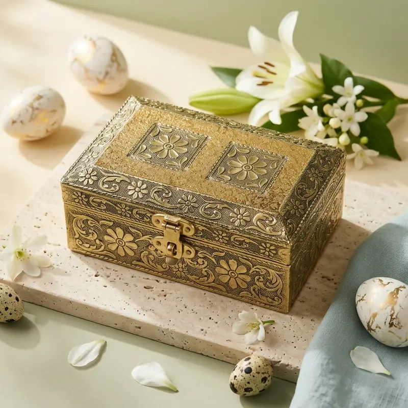 Floral-Embossed Metal Jewelry Storage Box – Elegant Desk Organizer 1