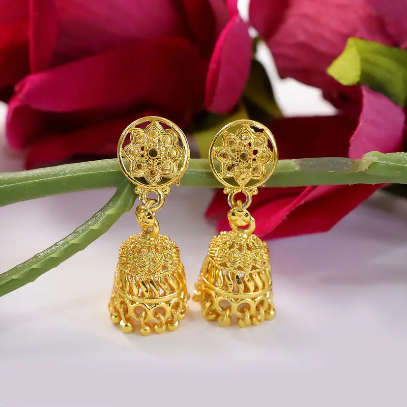 Floral Gold-Plated Jhumka Earrings – Classic Ethnic Jewelry For Traditional & Party Wear 1