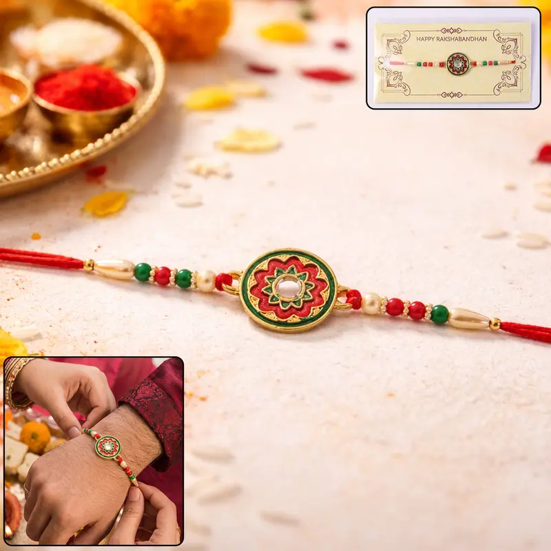 Floral-Inspired Rakhi – Elegant Petal Motif With Metallic Accents And Silk Thread 1