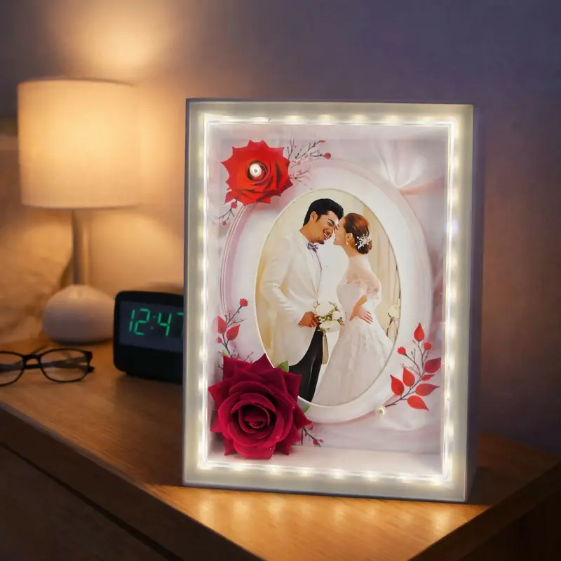 Floral Led Tabletop Photo Frame – Decorative Gift Frame With Subtle Design Variations 1