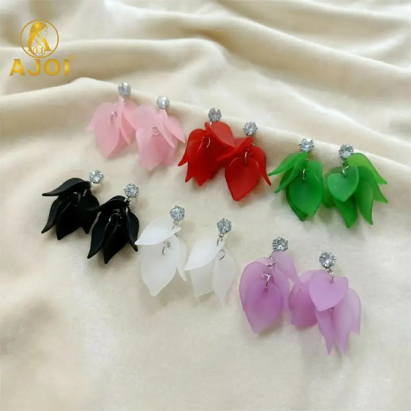 Floral Petal Drop Earrings With Micro Diamond Studs – Lightweight Fashion Set (6 Pairs) 1