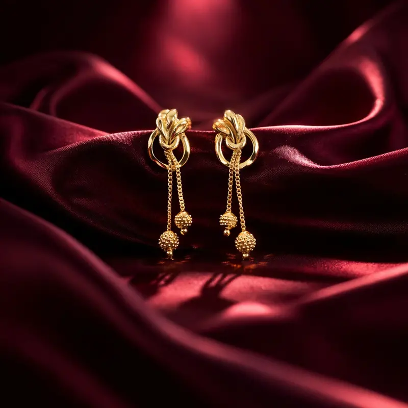 Floral Statement Gold Drop Earrings With Beaded Chain Design (2-Pack) 1
