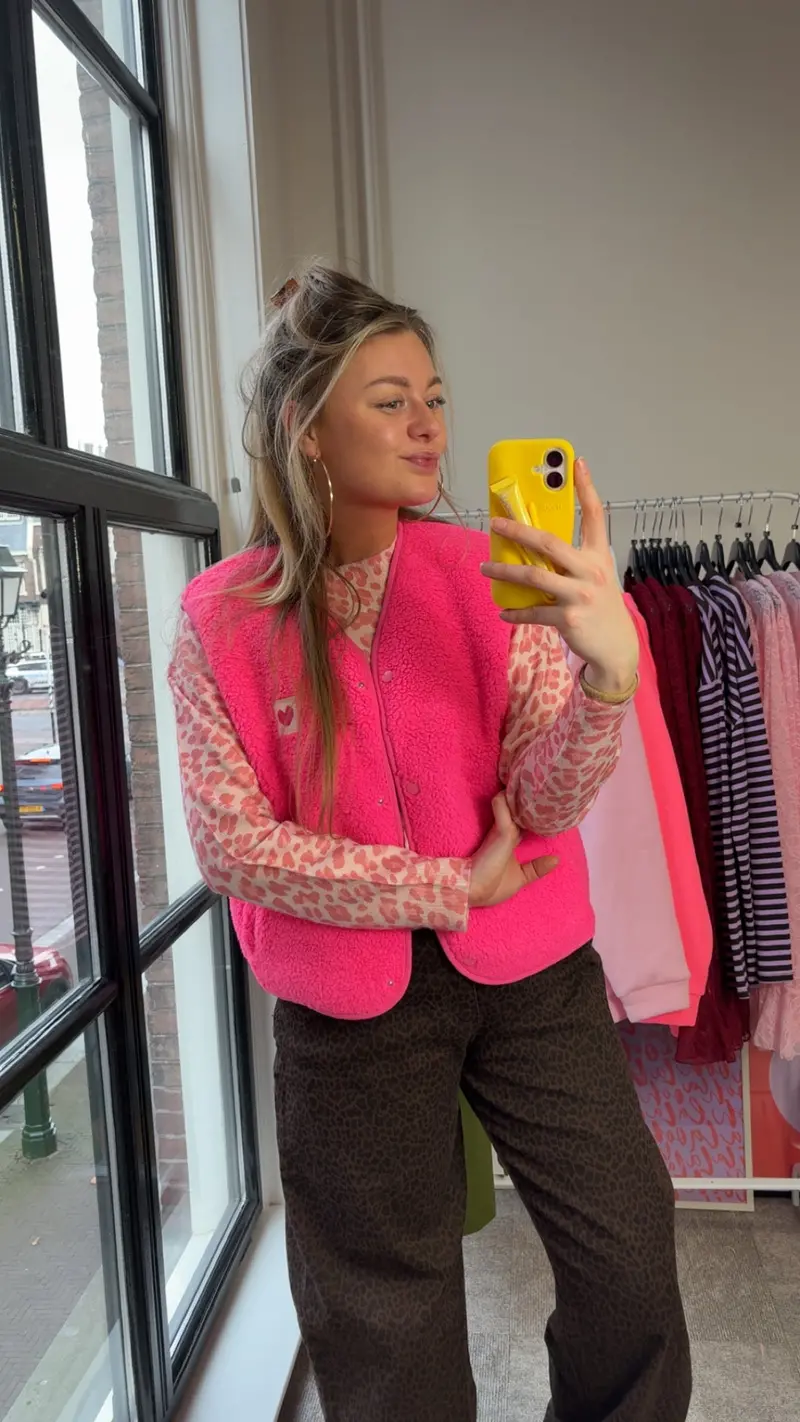 Fluorescent Pink Teddy Vest 1