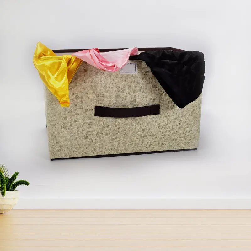 Foldable Cotton-Linen Storage Box – Lidded Nursery Organizer With Carry Handles 1