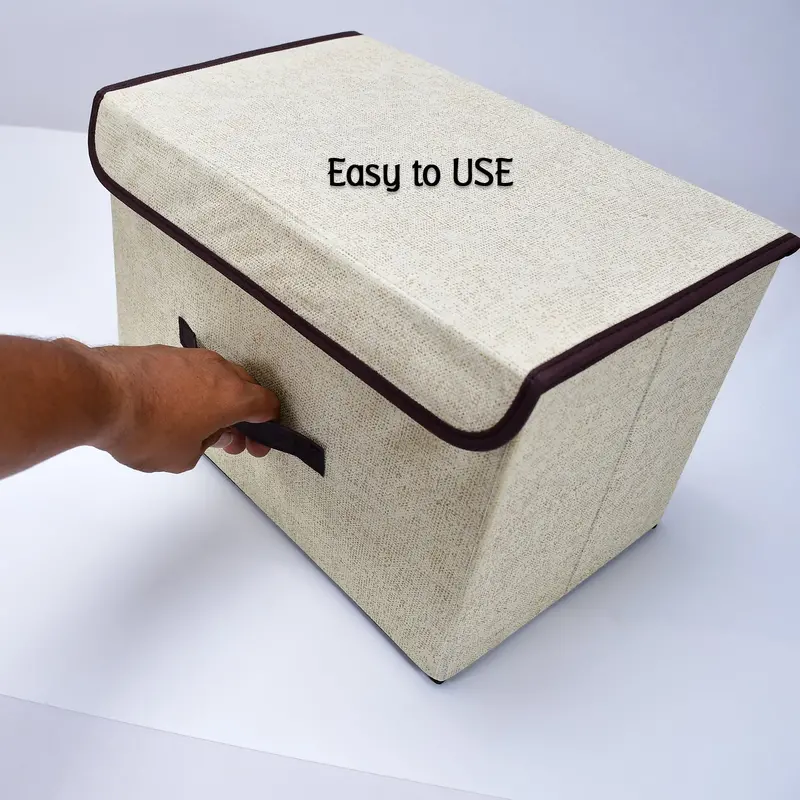 Foldable Cotton-Linen Storage Box With Lid And Carry Handles – Versatile Home Organizer 1