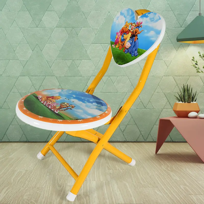 Foldable Heart-Shaped Kids Chair With Cartoon Print – Playroom & Camping Seat 1