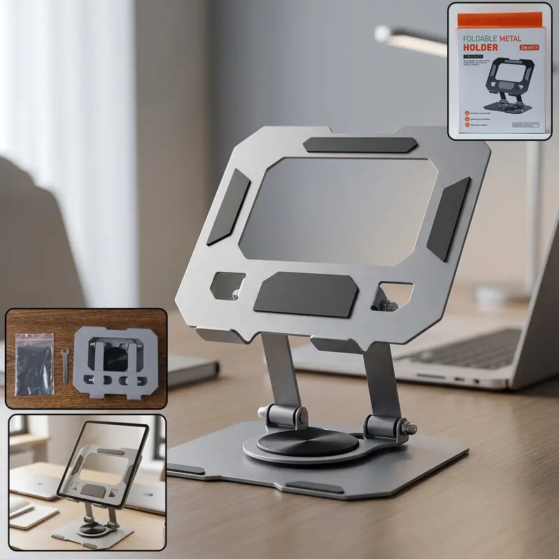 Foldable Metal Tablet & Smartphone Stand – Adjustable Desk Holder 1