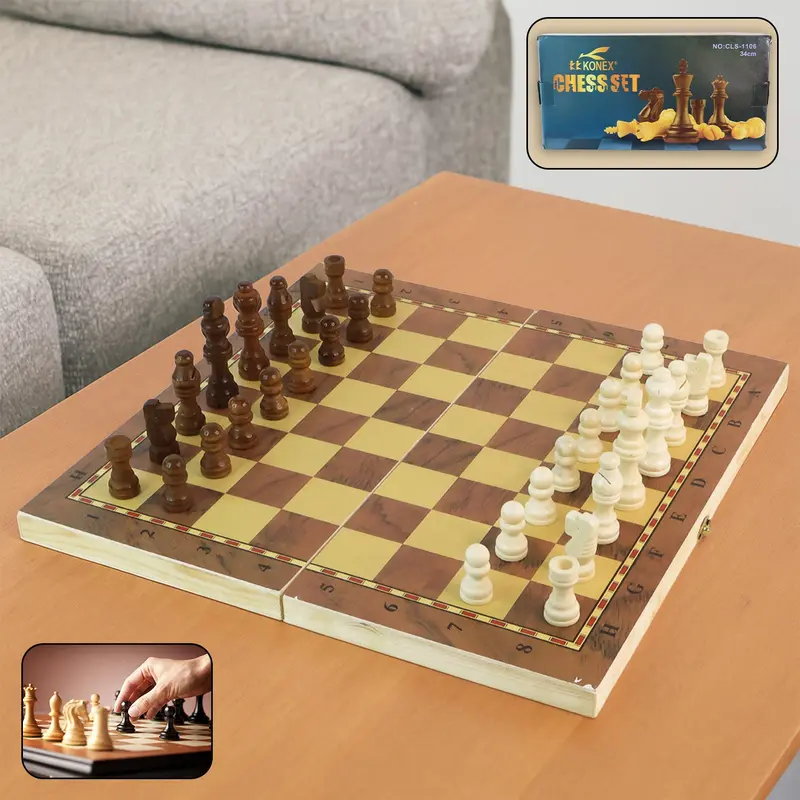Foldable Wooden Chess Board Set – 30 × 30 Cm Travel-Friendly Design 1