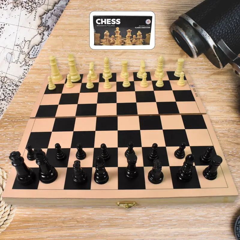 Folding Wooden Chess Set – Compact 30 × 30 Cm Portable Board With Pieces 1