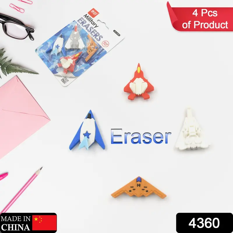 Fun-Shaped Eraser Gift Pack – 4-Piece Toy-Inspired Erasers For Kids (Gun & Airplane Designs) 1