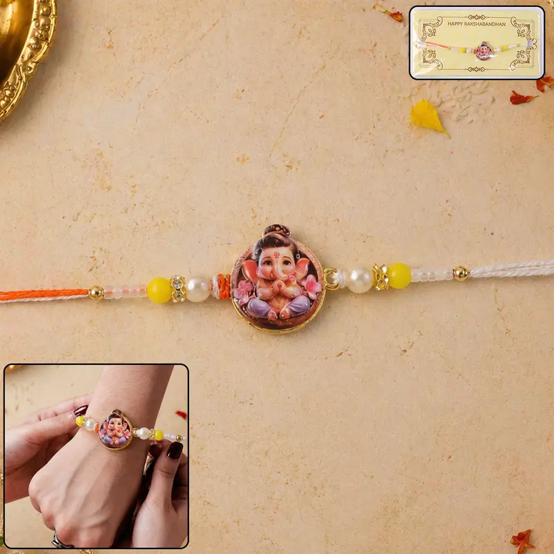 Ganesh Ji Premium Rakhi – Ornate Beaded Bracelet With Divine Symbolism 1
