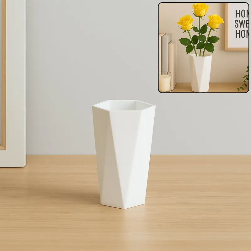 Geometric Hexagonal Plastic Vase – Modern Minimalist Flower Holder 1