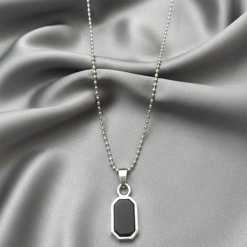 Geometric Octagon Black-Inlay Pendant Necklace For Men 1