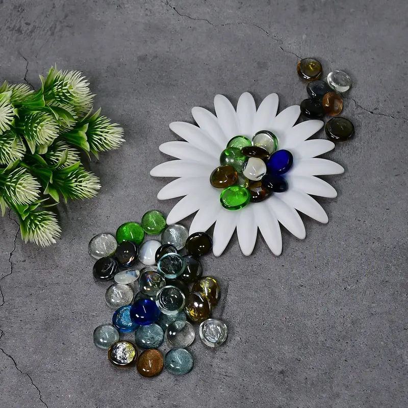 Glass Gemstone Marbles – Flat Round Aquarium Pebbles And Elegant Vase Fillers 1