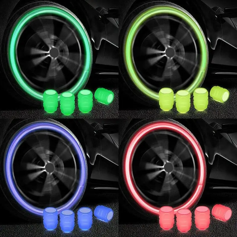 Glow-In-The-Dark Tire Valve Caps – Luminous Air Stem Covers (4-Piece Assortment) 1