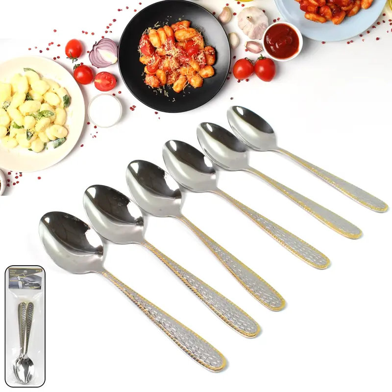 Gold-Accented Stainless Steel Spoons – Textured Bowls & Plated Handles (6-Piece) 1