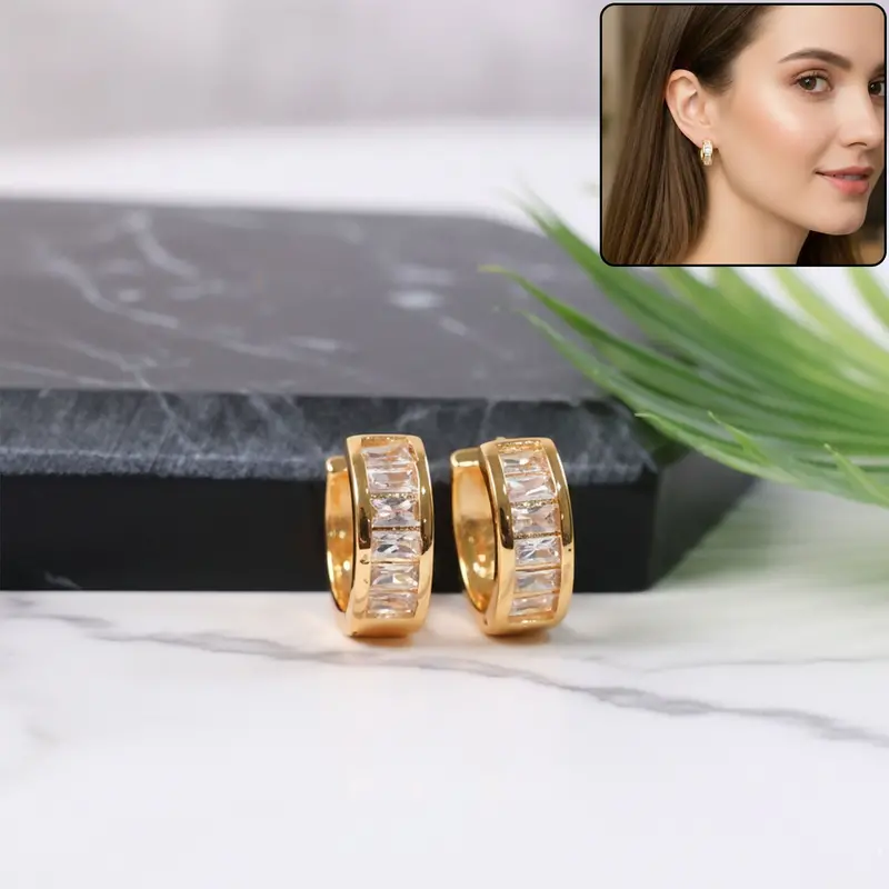 Gold-Finished Cz-Studded Hoop Earrings – Shimmering Circular Design For Women & Teens 1