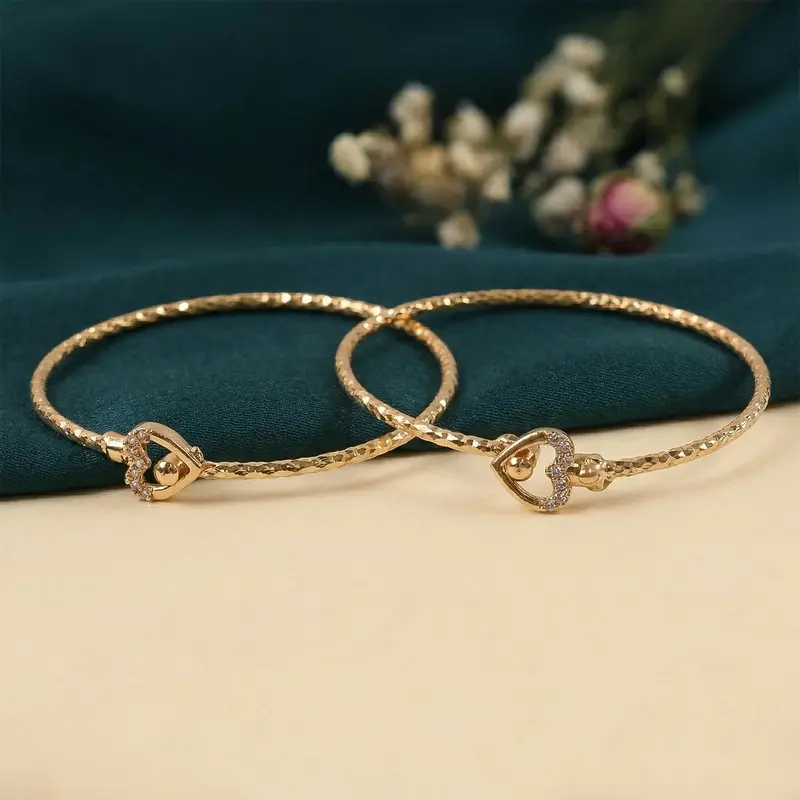 Gold Heart Lock Charm Bangles For Women 1