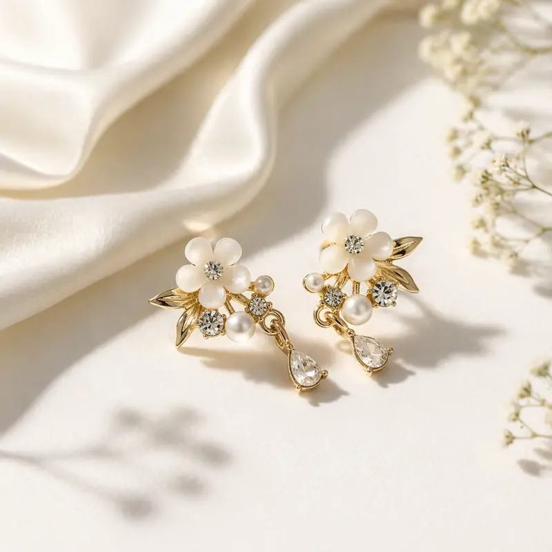 Gold-Plated Floral Drop Earrings With Pearl Accents – Elegant Party Jewelry For Women 1