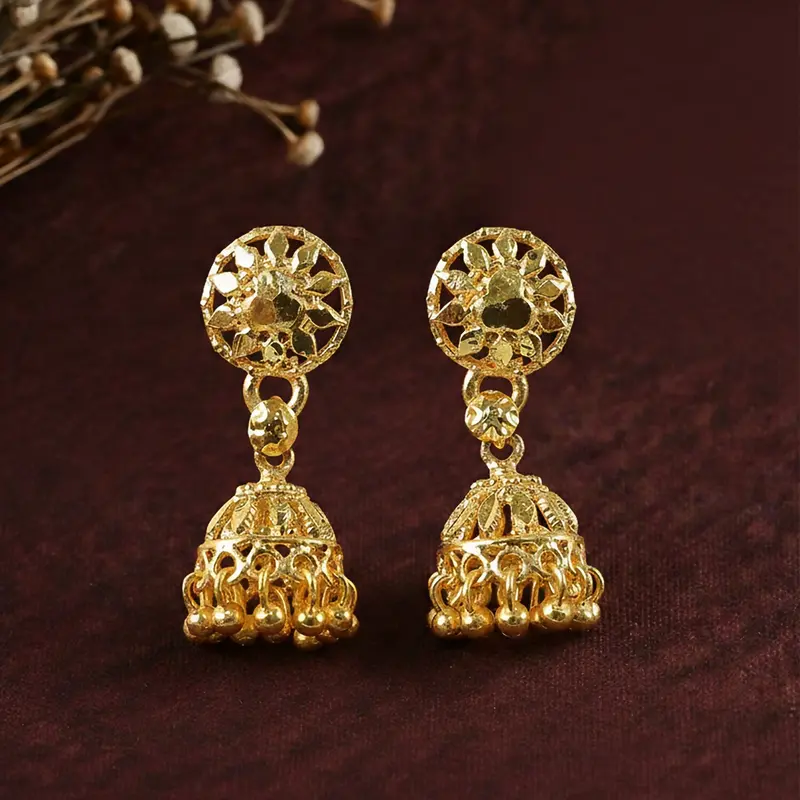 Gold-Plated Floral Jhumka Earrings – Traditional Festive Jewelry For Women 1
