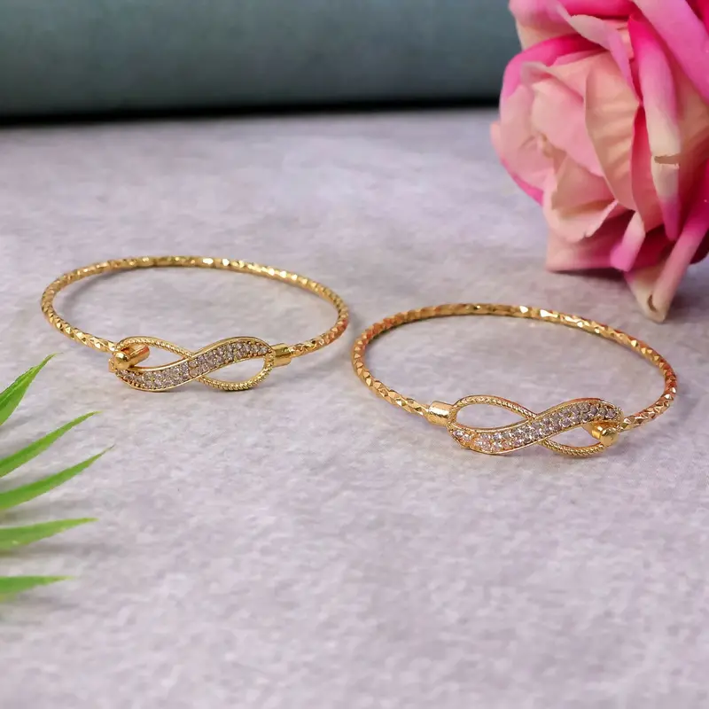 Gold-Plated Infinity Symbol Bracelet Set With Gemstone Accents 1