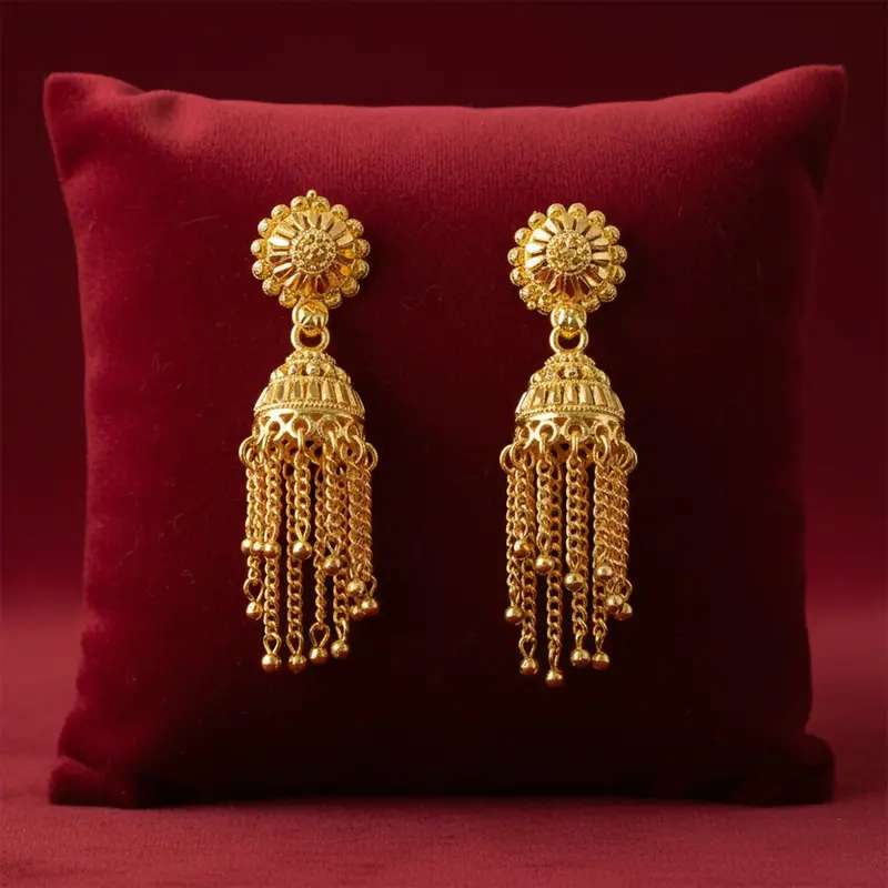 Gold-Plated Long-Chain Jhumka Earrings – Elegant Party-Wear Ethnic Jewelry For Women 1