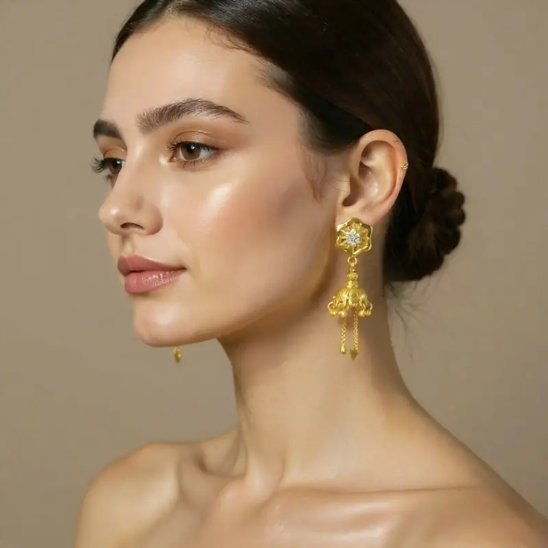 Gold-Plated Octagonal Star Jhumka Earrings – Modern Ethnic Accent 1