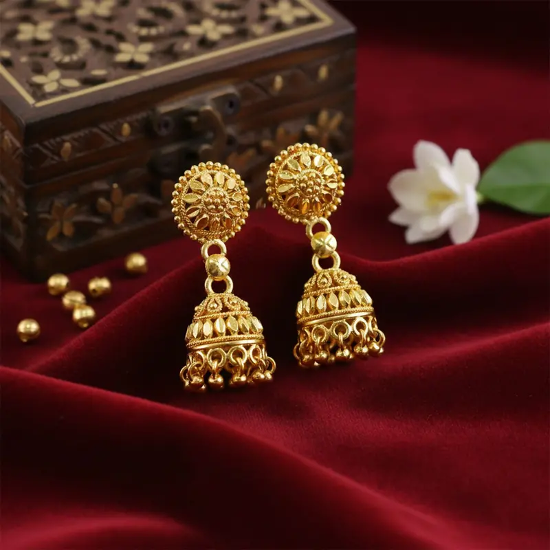 Gold-Plated Traditional Jhumka Earrings – Stylish Party-Wear Ethnic Jewelry For Women 1