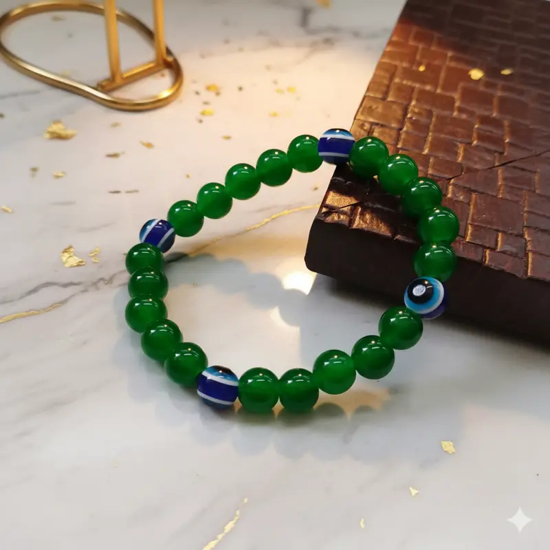 Green Evil Eye Glass Bead Bracelet For Protection 1