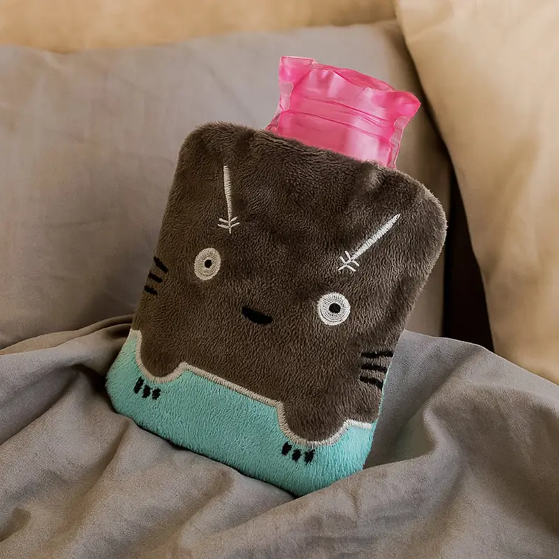 Grey Cat-Print Therapeutic Hot Water Bottle With Soft Removable Cover 1