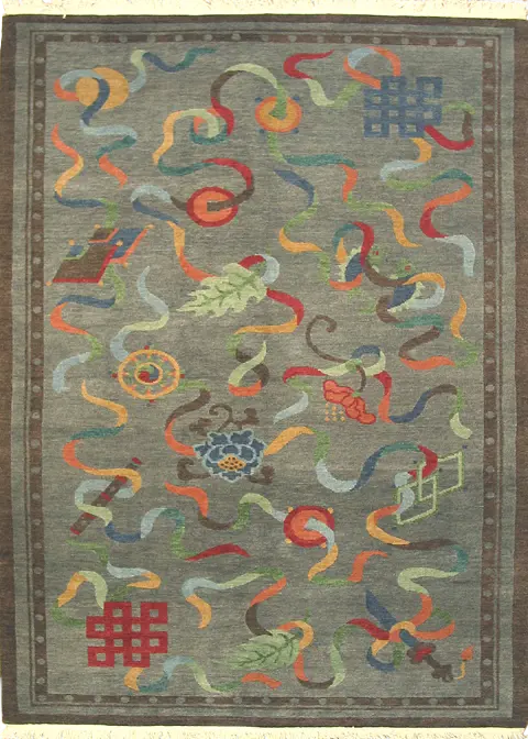Grey Eight Auspicious Symbols Traditional Rug 1
