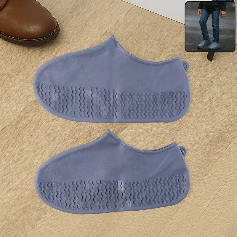 Grey Reusable Silicone Rain Boot Covers – Non-Slip, Waterproof & Foldable (Pair) 1