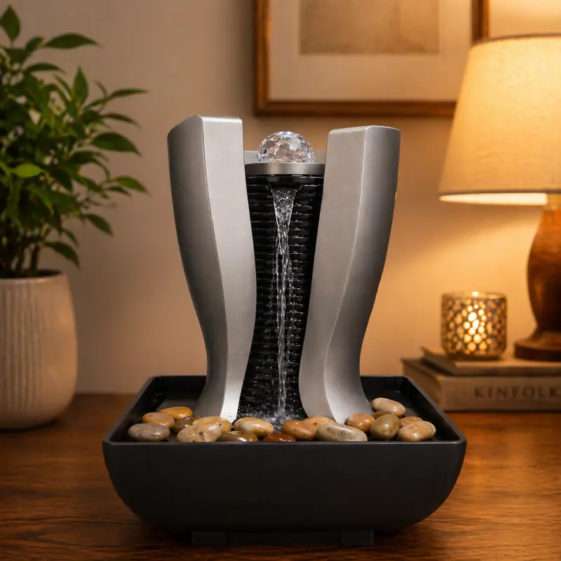 Grey Tabletop Water Fountain – Indoor Led-Powered Decorative Feature 1