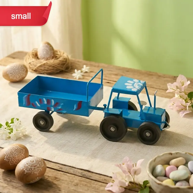 Handcrafted Blue Metal Mini Tractor Toy – Collectible Desk Or Shelf Decor 1