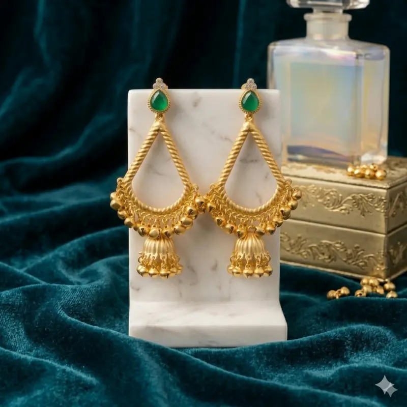 Handcrafted Kashmiri Jhumkas – Ornate Bell Accent Drop Earrings 1