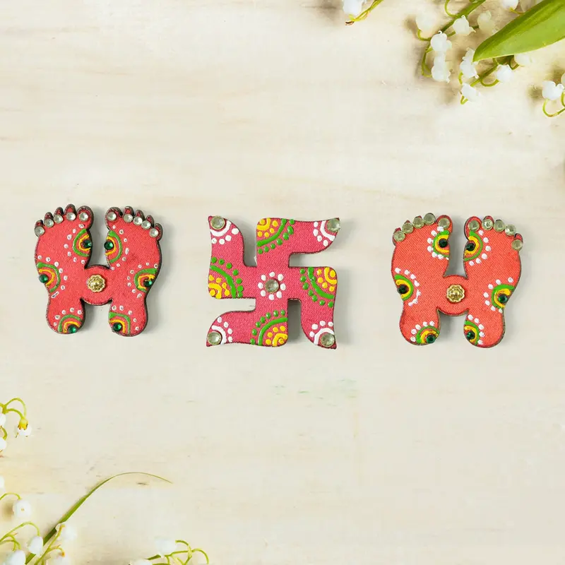 Handcrafted Laxmi Charan & Swastik Wall Décor – Sacred 3-Piece Set 1