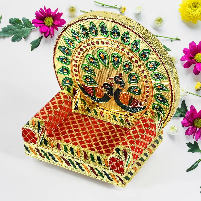 Handcrafted Meenakari-Style Wooden Laddu Gopal Singhasan For Pooja Altars & Home Decor 1