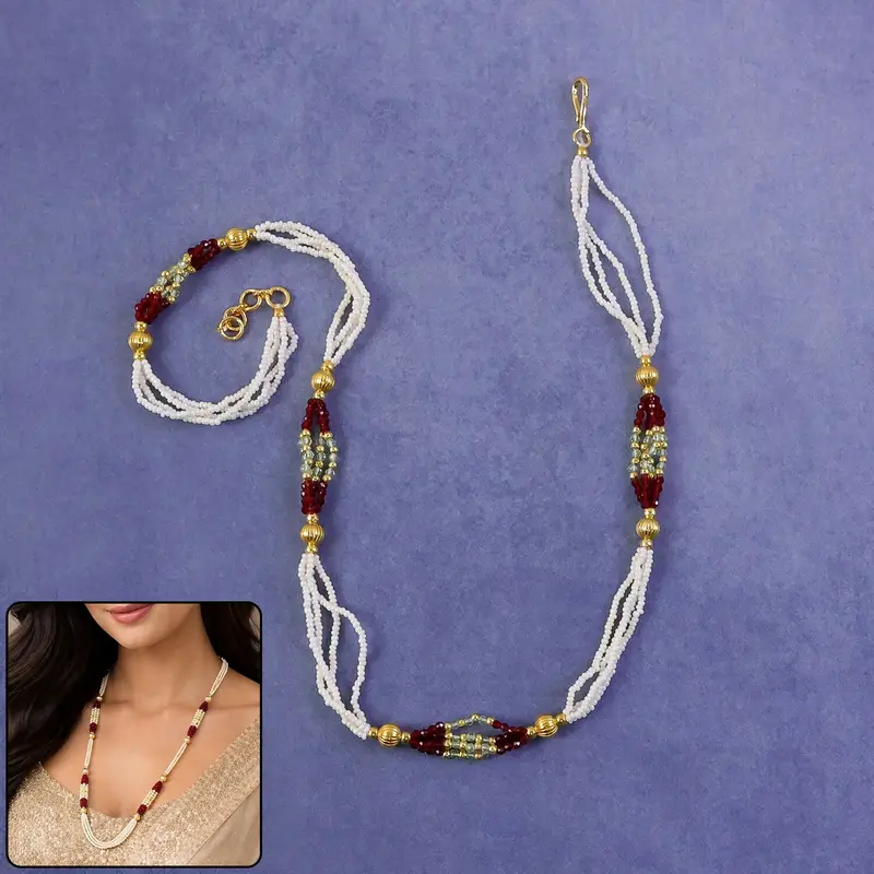 Handcrafted Multi-Strand Pearl Mala Necklace – Red & Gold Ethnic Jewelry For Women 1