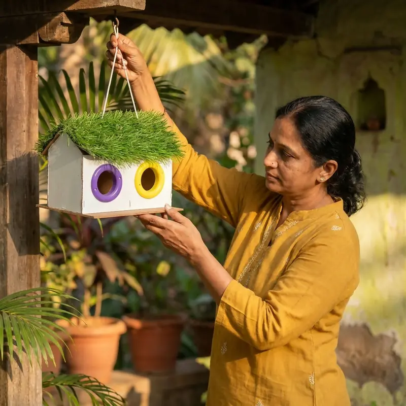 Handcrafted Wooden Birdhouse – Garden Hanging Nest With Decorative Roof 1